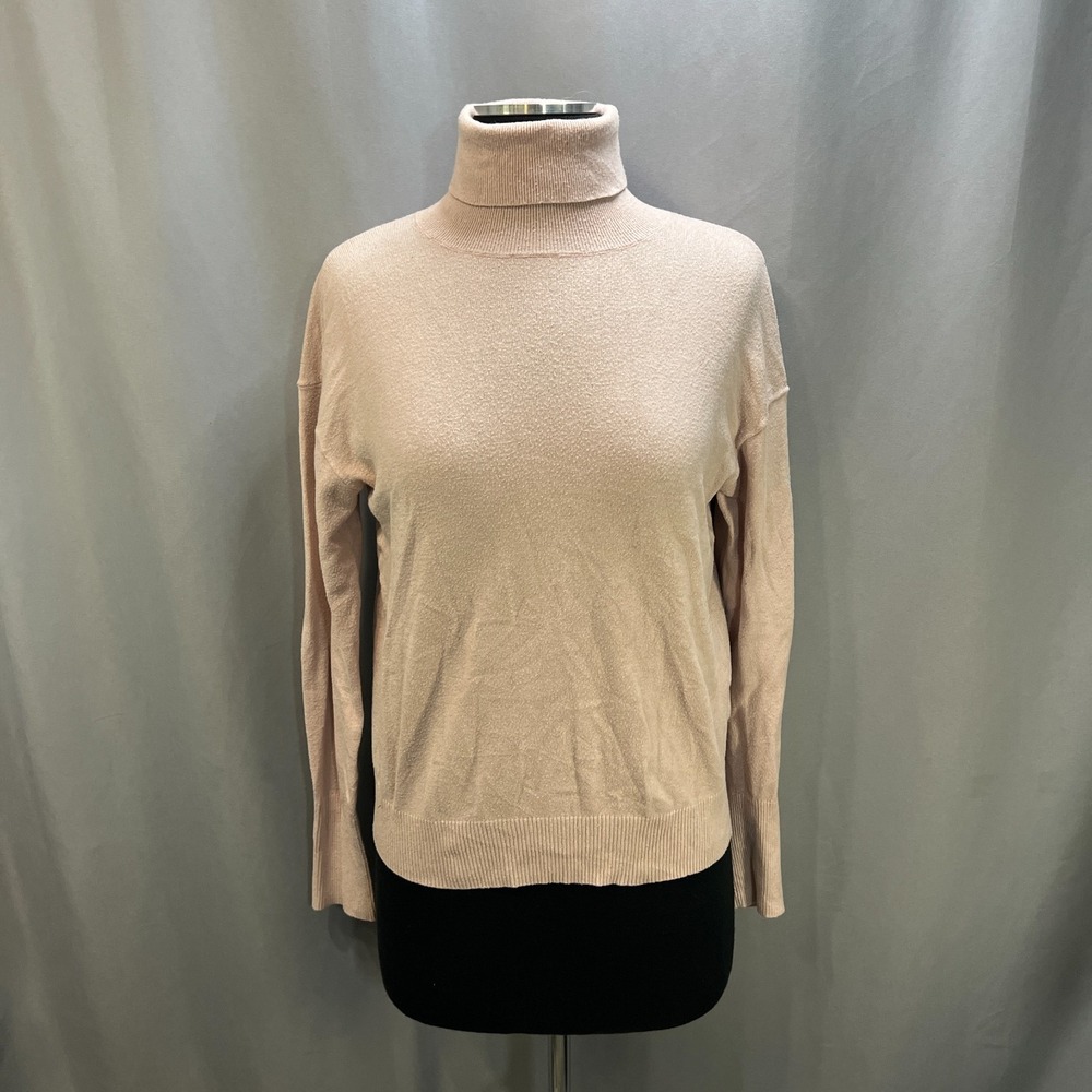 Express Pullover Sweater Womens Medium Light Pink Rayon Ribbed Trim Turtleneck